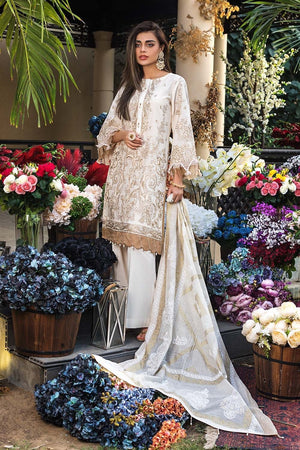 3PC Unstitched Embroidered Lawn Suit With Gold Printed Jacquard Dupatta