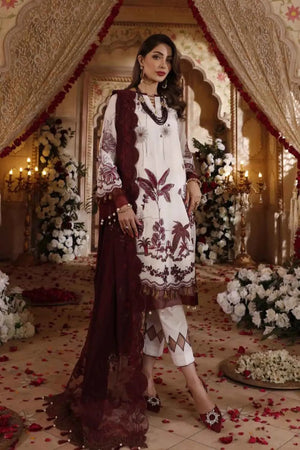 Gul Ahmed 3PC Sitched Embroidered Luxury Cotton Suit with Glitter & Lacquer Printed Khaddi Net Dupatta