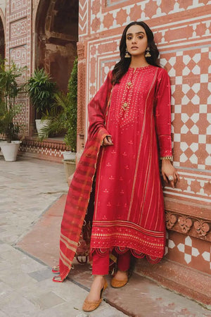 Gul Ahmed 3PC Stitched Embroidered Luxury Cotton Suit with Zari Organza Dupatta