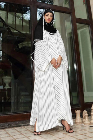 Georgette Stripes Abaya with Wool Chiffon