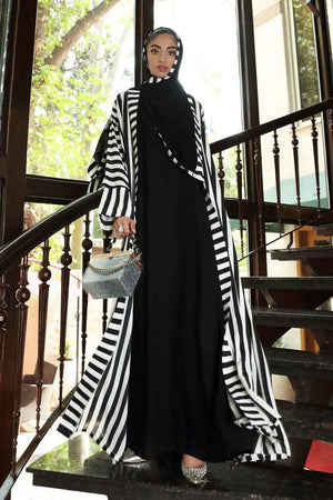 Gerogette Abaya Stripes Upper & Dyed Inner with Wool Chiffon Scarf